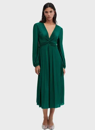 V-Neck Pleated Dress 