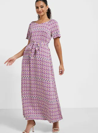 Printed Tie Detail Dress 