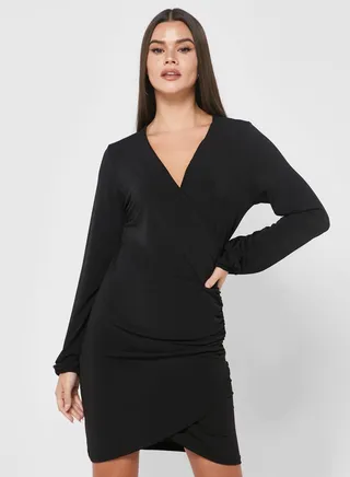 Surplice Neck Wrap Dress 
