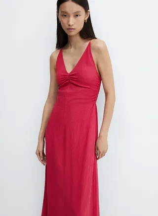 Plunge Neck Ruched Detail Dress 