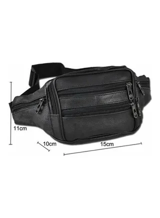 Men Natural Leather Waist Belt Bag Black 