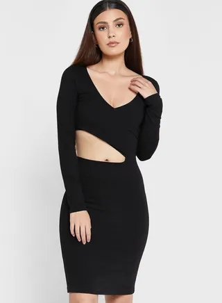 Cut Out Detail Knitted Wrap Dress