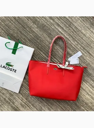 Lacoste Women's Concept Fashion Versatile Large Capacity Zipper Handbag Tote Bag Shoulder Bag Large Size Red 