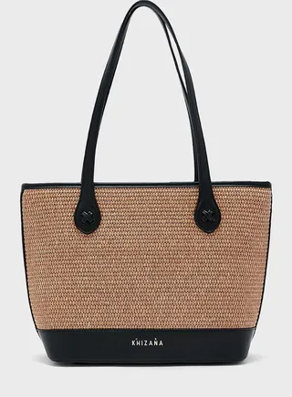 Raffia And Pu Edge Tote Bag