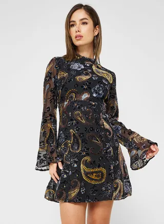 High Neck Print Dress