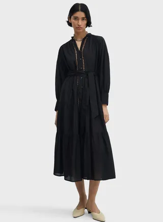 Puff Sleeve Tie Detailed Dress 