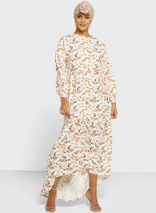 Tiered Asymmetrical Hem Printed Dress 