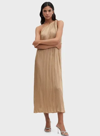 One Shoulder  Pleated Dress 