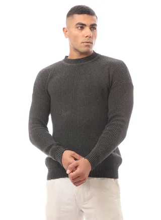Olive Green Mock Neck Acrylic Pullover 