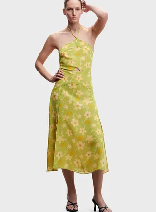 Halter Neck Floral Cut Out Dress 