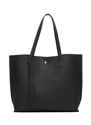 Tassel Design Tote Bag Black 