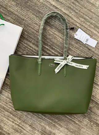 Lacoste Women's Concept Fashion Versatile Large Zipper Tote Bag Tote Bag Shoulder Bag Large Size army green 