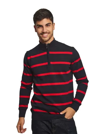 Fancy Mock Neck Striped Pullover 