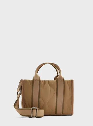 Quilted Nylon Tote Bag With Long Handle