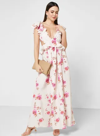 Ruffle Sleeve Printed Dress