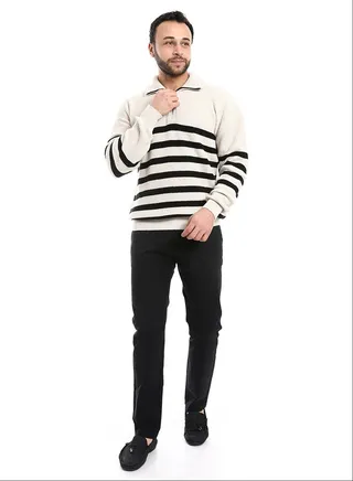 Long Sleeves Striped Black & Cream Sweater 