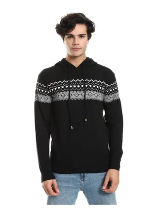Self Pattern Long Sleeves Hooded Sweater 