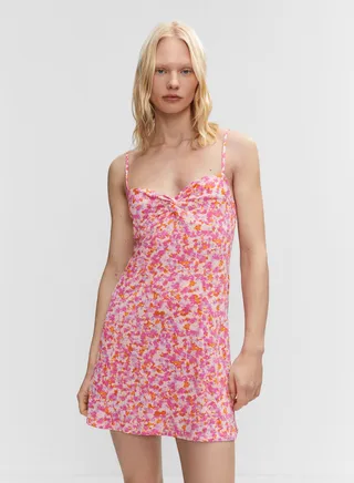 Front Twist Floral Print Dress 