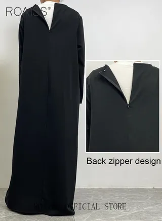 Abaya Style Robe with Solid Color Design Belt Waist Design Women Daily Casual All Match Long Skirt Commuter Long Skirt 