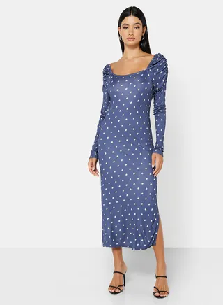 Floral Print Midi Dress Blue 