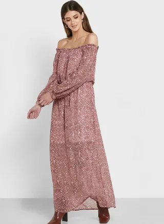 Paisley Off-Shoulder Maxi Dress 