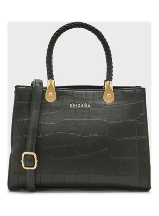 Croc Mini Handbag Withweave Detail Handles Black 