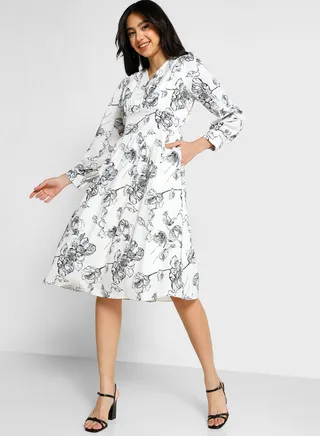 Corset Waist Pleat Detail Dress 