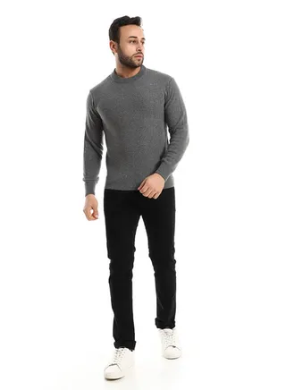 Knitted Round Neck Heather Charcoal Pullover 