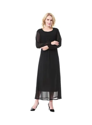Round Neck Chiffon Dress Black 