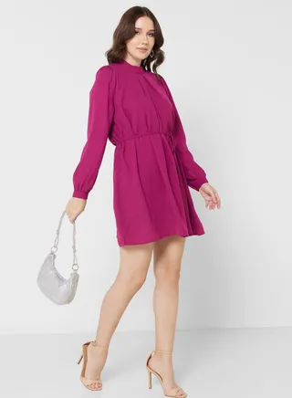 High Neck Tie Detail Dress 
