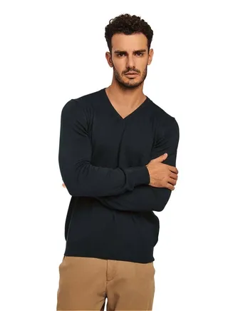 Fancy V Neck Basic Pullover 
