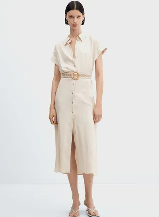 Belted Button Down Shirt Dress 