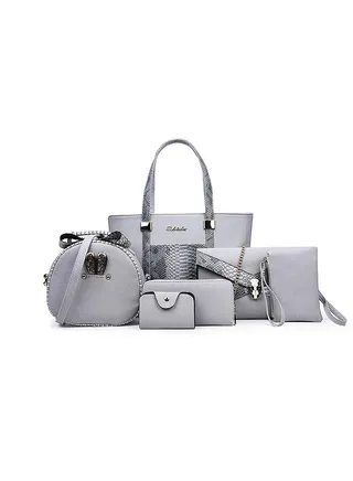 6-Piece Crocodile Tote Bag Set Grey 