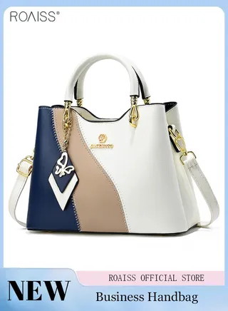 Stitching Contrast Color Handbag Women'S Business Formal Occasion Pu Leather Crossbody Bag Adjustable Shoulder Strap Large Capacity Tote Bag 