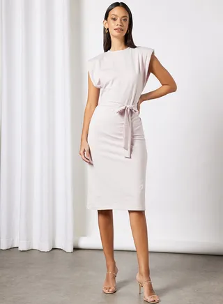 Padded Shoulder Dress Purple 