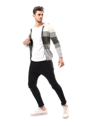 Fly Zipper Multicolour Hooded Pulover_Olive 