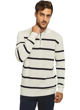 Fancy Mock Neck Striped Pullover 