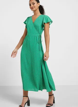 Surplice Neck Ruffle Sleeve Dress