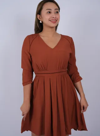 Women's Knee Length Pleated Dress in Arabian Spice 