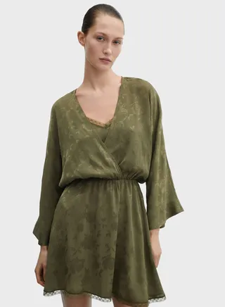 Floral Print Flared Sleeves Surplice Neck Dress 