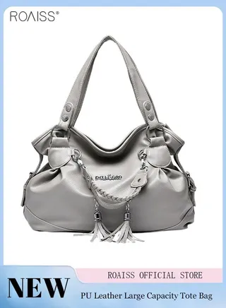 Women's PU Tote Bag Fashion Soft Leather Tassel Bag Large Capacity Handbag Soft Leather Shoulder Bag 