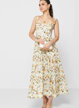 Printed Strappy Tiered Dress 
