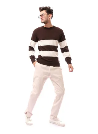 Beige Patterned Slip On Round Neck Pullover_beige 