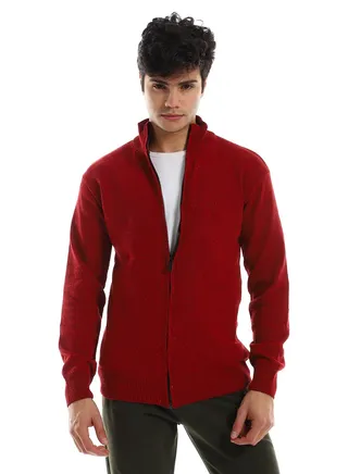 Full Front Zipper Closure Sweater - Heather Burgundy 