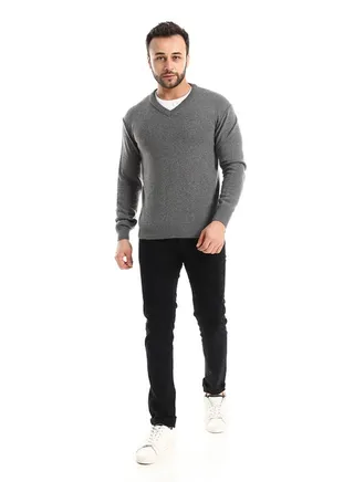 Classic V-Neck Heather Charcoal Pulover 