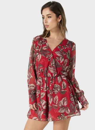 Printed Pull Sleeve V Neck Dress
