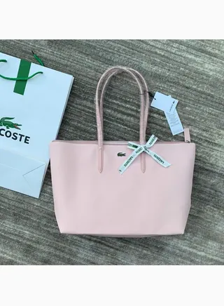 Lacoste Women's Concept Fashion Versatile Large Capacity Zipper Handbag Tote Bag Shoulder Bag Large Size pink 