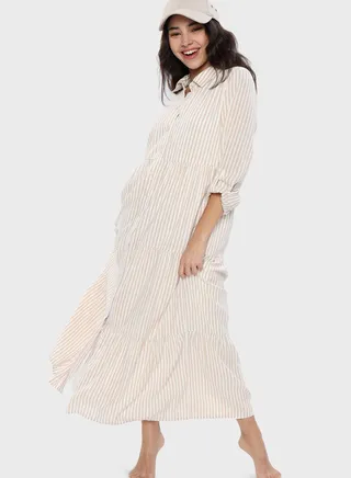 Striped Buttoned Shirt Dress 