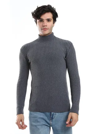 Mens Ripped Wool Pullover With High Neck 