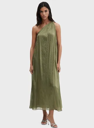 One Shoulder  Pleated Dress 
